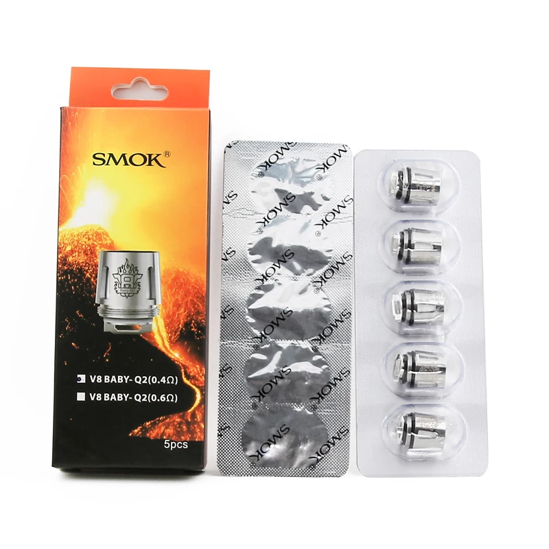 Оригинал SMOK TFV8 маленьких Q2 катушки 0.4ohm 0.6ohm V8 маленьких M2 X4 T6 T8 T12 Mesh Core для TFV8 маленьких зверь танк распылителя сопротивление 5 шт