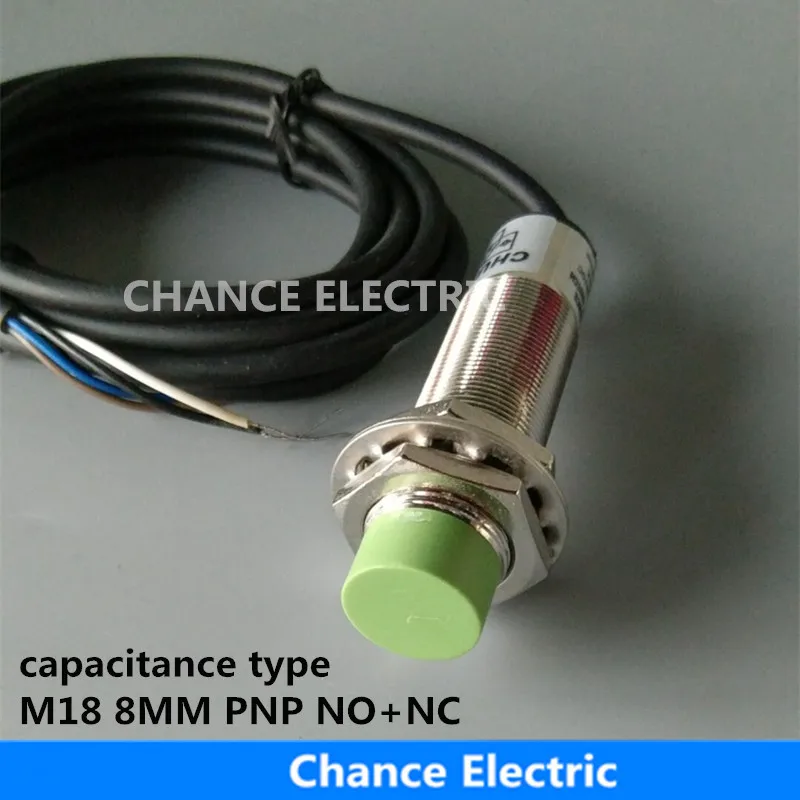 

Capacitive Proximity Switch PNP M18 Detect 8mm Distance NO+NC CM18-8-DPC LED Capacitance Sensor