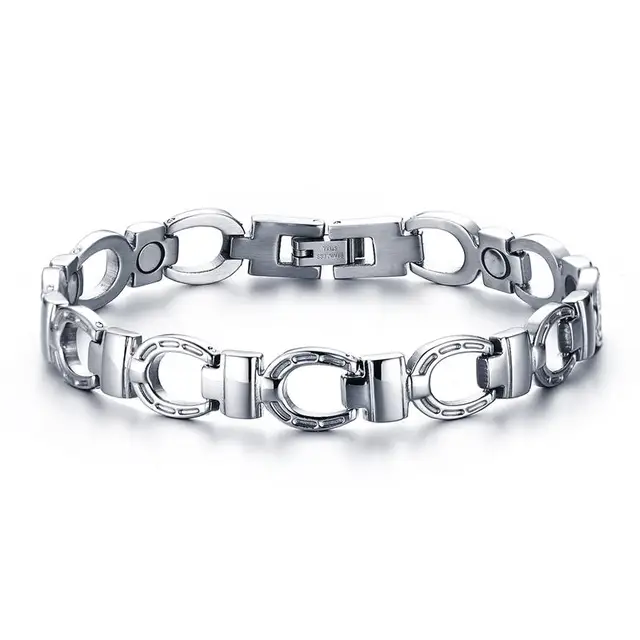 Mens Magnetic Bracelet Stainless Steel With Fold Over Clasp In Mens Magnetic Bracelet Stainless Steel With Fold Over Clasp In Silver Color Link Chain Bangle