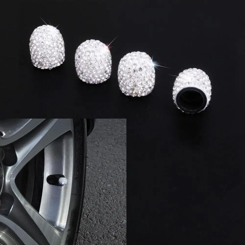 Bling запорные колпачки клапана кристаллы и Стразы ручной работы универсальные колпачки для защиты от пыли универсальные шикарные автомобильные аксессуары-4 шт - Цвет: white