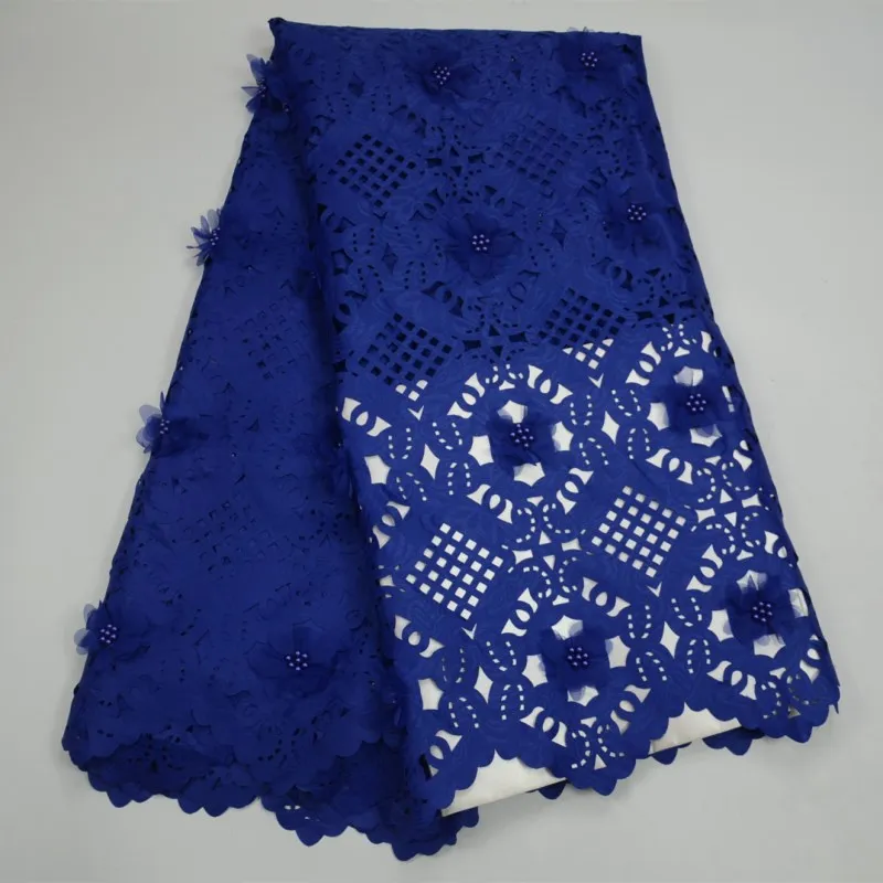 

2018 royal blue Free Shipping African laser cut Lace Fabric 3D flowers High Quality African Lace Fabric with beaded For garment