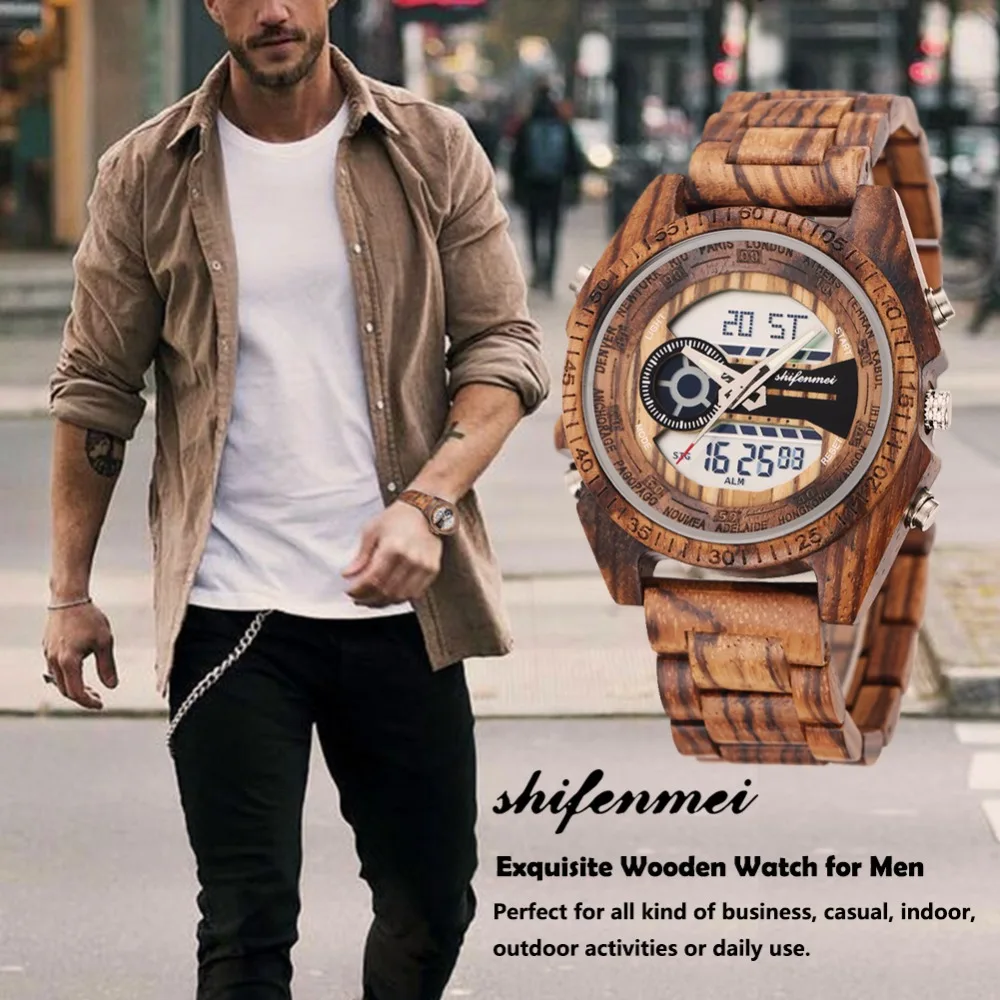 top luxury brand Shifenmei 2139 Antique Mens Zebra and Ebony Wood Watches with Double Display Business Watch in Wooden digital quartz watch drop shipping 2019 (8)
