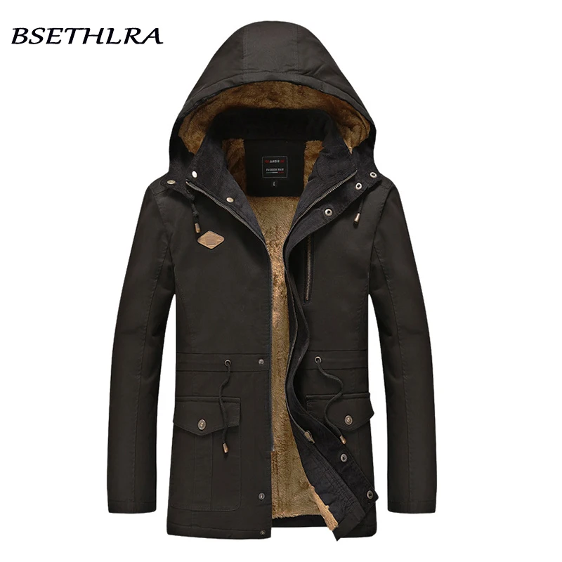 

BSETHLRA 2019 Jackets Men Hooded Autumn Winter Thicken Warm Wool Liner Mens Jackets And Coats Fashion Parka Jacket Men Plus 4XL
