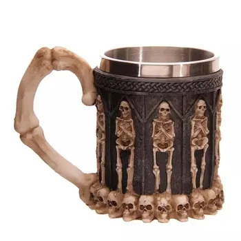 

1pcs Stainless Steel Liner Drinking Skull Mug Resin 3D Skull Tankard Horror Decor Cup for Halloween Bar Party Free Shipping