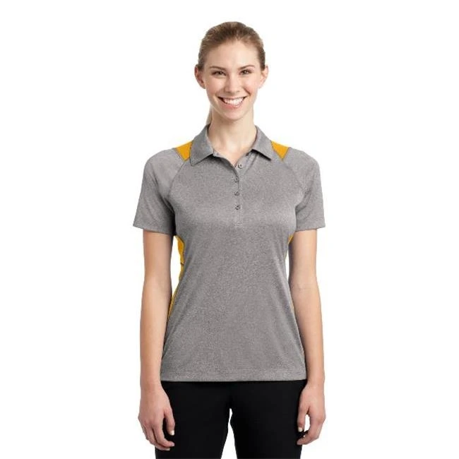Sport-Tek LST665 Ladies Heather Colorblock Contender Polo T-Shirt Vintage Heather & Gold - Extra Large