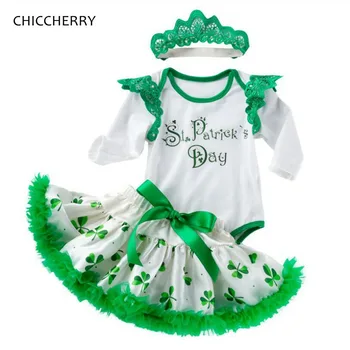 

St Patricks Day Fashion Toddler Girls Outfits Long Sleeve Bodysuit Skirt Headband Newborn Baby Girl Clothes Sets Infant Clothing