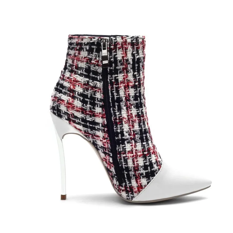 Tobillo Tejido Pie De Patchwork Mujer Beertola Dedo Genial Del Mujeres Botas Tacón Blanco Puntiagudo Moda Alto Cuero Real Nuevas La Zapatos Las IwwZ0E