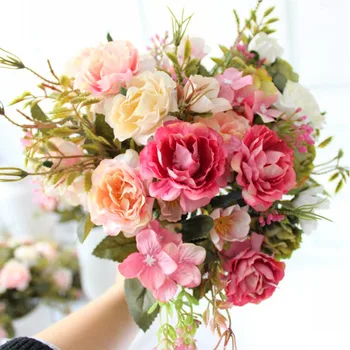 

1 Bundle Rose Pink Silk Peony Bouquet Artificial Flowers 5 Big Heads 4 Bud Bride Wedding Home Decor Fake Flowers
