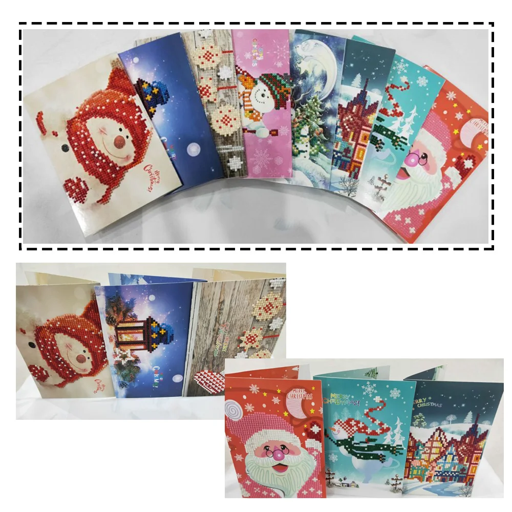 

Merry Christmas Cards DIY Diamond Painting Handmade Cards Round Drill Greeting Cards Rhinestones Embroidery Arts Crafts Gifts