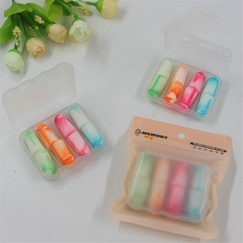 4 Pairs Mixed Color Bullet Shape EarPlugs Soundproofing Sleeping Earplugs Noise Reduction Hearing Protection Soft Foam 3
