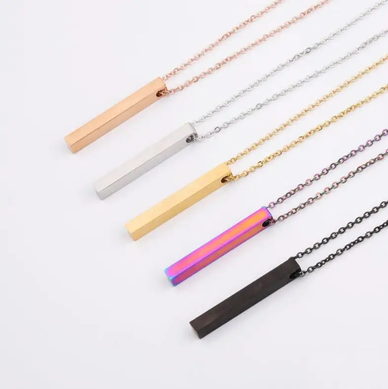 5pcs 5*40mm 3D Bar Necklace Mirror Polish 316L Stainless Steel Unisex Necklace Jewelry 5 Colors with 45cm Long Chain Best Gifts