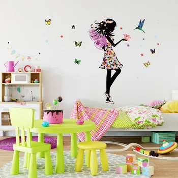 

Butterfly girl wall stickers Vinyl DIY waterproof wall decals For Living room Bedroom Children's Girls room Decor murals