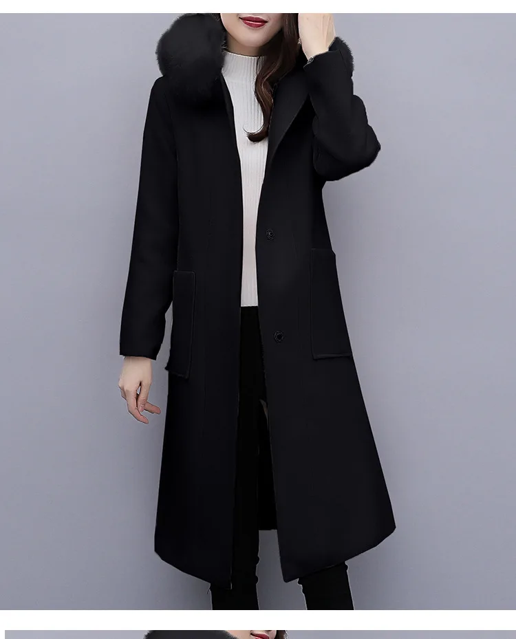Офисная Леди Твердые Длинные шерстяные зимние пальто покрытые пуговицами шерстяное пальто и куртка с капюшоном тонкие женские пальто