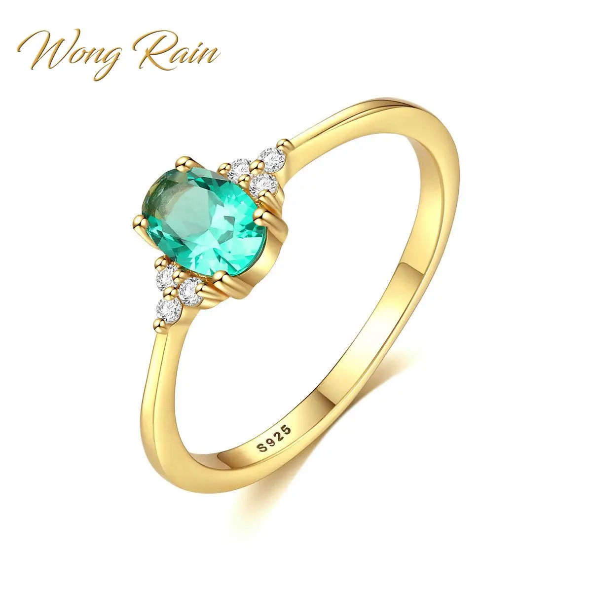 Wong Rain Vintage 925 Solid Sterling Silver Emerald Gemstone Wedding Engagement Diamonds Yellow Gold Ring Fine Jewelry Wholesale Wong Rain Vintage 925 Solid Sterling Silver Emerald Gemstone Wedding Engagement Diamonds Yellow Gold Ring Fine Jewelry Wholesale