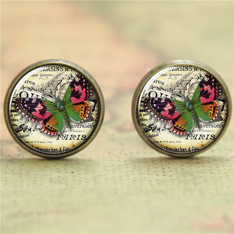 10pairs/lot Butterfly earring Vintage Butterfly Collage earring glass