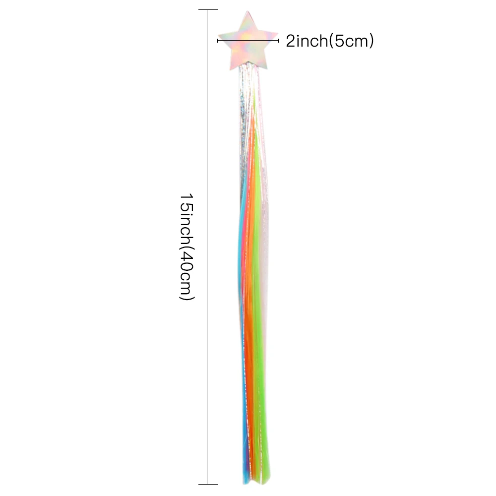 Радужный длинный парик для маленьких девочек, заколки для волос со звездой, блестящие разноцветные заколки для волос, аксессуары для волос
