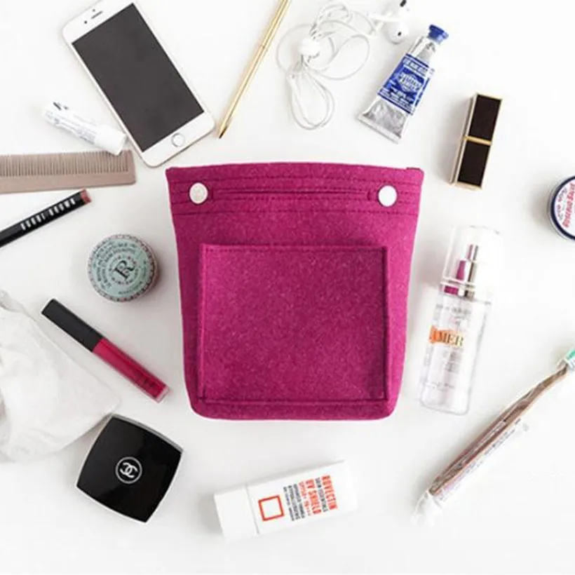 Мини-фетровая косметичка, органайзер для макияжа, карман для хранения, дорожная сумка на молнии, сумка-вкладыш, сумка, сумка для багажа, аксессуары, мешок для данных - Цвет: Red