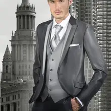 Новейшие смокинги для жениха, блестящий Серый Жених, заостренный лацкан, Лучший человек, костюм для жениха, свадебные костюмы для выпускного вечера(куртка+ брюки+ галстук+ жилет