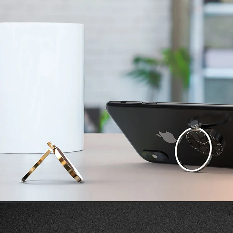 

Universal Metallic materials finger ring holder mobile watch 360 degree rotation round phone tablet desktop stand car holder