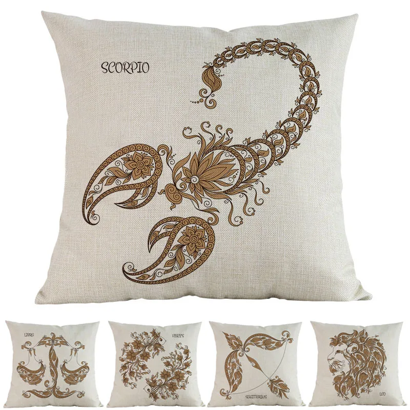 

Blank Background Twelve Constellations The Signs Of The Zodiac Geometric Pattern Pillow Case Home Sofa Decoration Cushion Cover