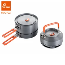 Fire Maple Outdoor Camping Hiking Cookware Backpacking Cooking Picnic 2 Pots 1 Frypan 1 Kettle Set Foldable Handle FMC-FC2