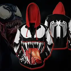 Толстовки Venom с капюшоном Человек-паук Гвен косплей костюм 3d цифровой печати Черный Белый пальто Верхняя одежда на молнии куртки