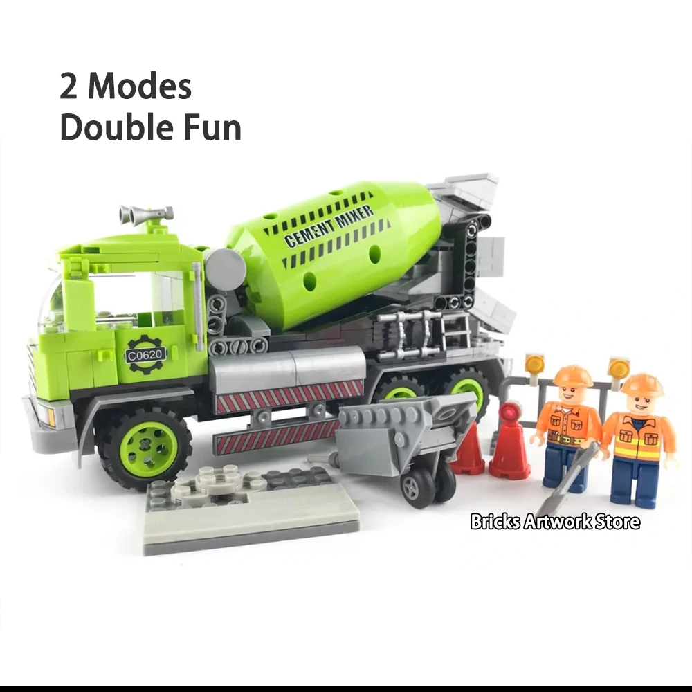 

Fit Legoness City Builder 2 Mode in 1 Set Concrete Mixer Municipal Clean car Emptier 417PCS WOMA C0620 Model building blocks Toy
