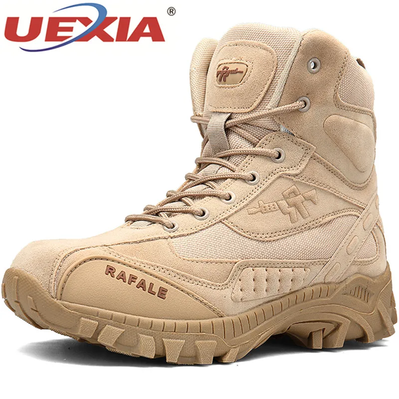 

UEXIA Autumn Winter Army Boots Men's Outdoor Male Military Tactical Desert Soft Suede Shoes Brown Quality Man Snow Ankle Boots