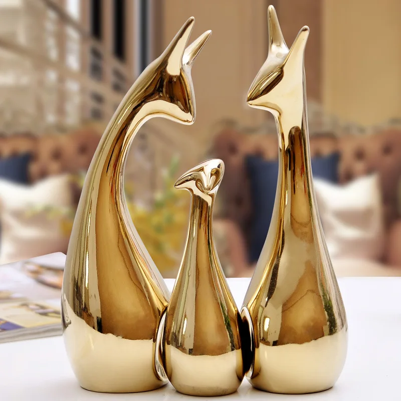 

Ceramic Handicrafts Ornaments Affordable Home Furnishings Golden and silver Three Families Deer