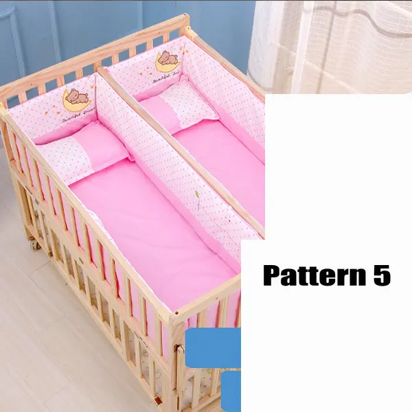 Multifunctional Twins Bed With Bedding Set and Mosquito Net, Bed can Extend and can Joint With Adult Bed, Pine Wood Baby Crib - Цвет: Pattern 5