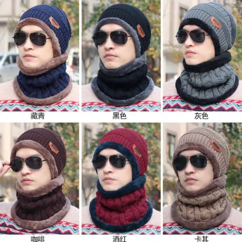 Новая мода Для мужчин кемпинг шляпа зима теплая шапочка мешковатые шерсть флис Кепки шейный платок шарф комплект
