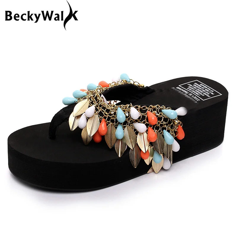 Женские шлепанцы BeckyWalk пляжные сандалии на платформе высоком каблуке сланцы WSH2668