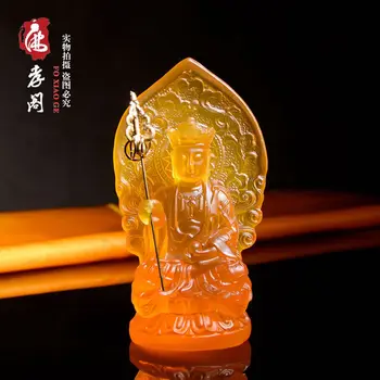 

Tibetan Buddhism Yellow glass Buddha King of the Inferno Glaze Glass Buddha statue