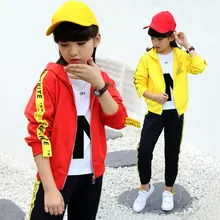 Girls autumn sports suit 2018 new Korean fashion children’s clothing letters hooded zipper cardigan jacket + pants two
