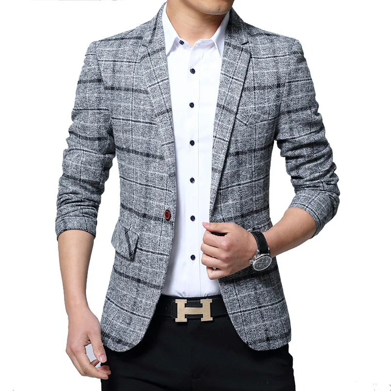 Новинка мужские блейзеры 4XL 5XL весна в британском стиле клетку мужское облегающее