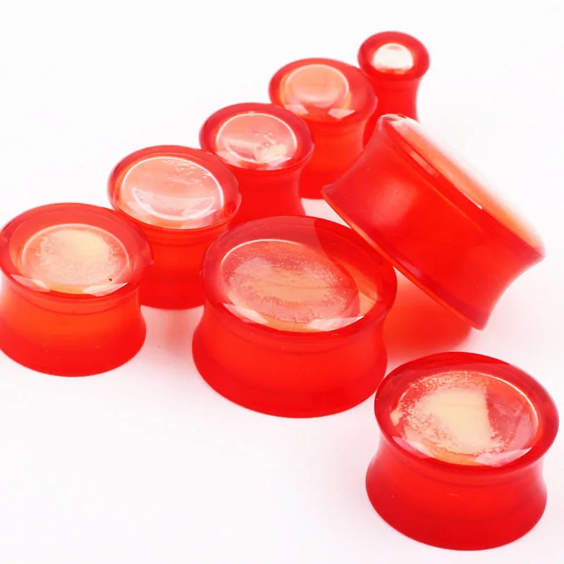 Wholesale 60pcs/lot mix 6-16mm Glow In Dark Red Liquid Ear Plug Flesh Tunnel Gauge Body Piercing Jewelry