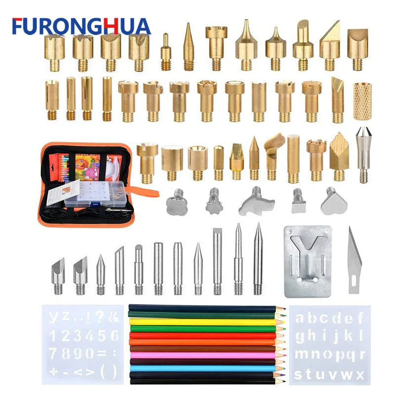 

53pcs Wood Burning Kit Carving Pyrography Pen Kit 60W Adjustable Temperature Soldering Iron Welding Wood Embossing Burning Set