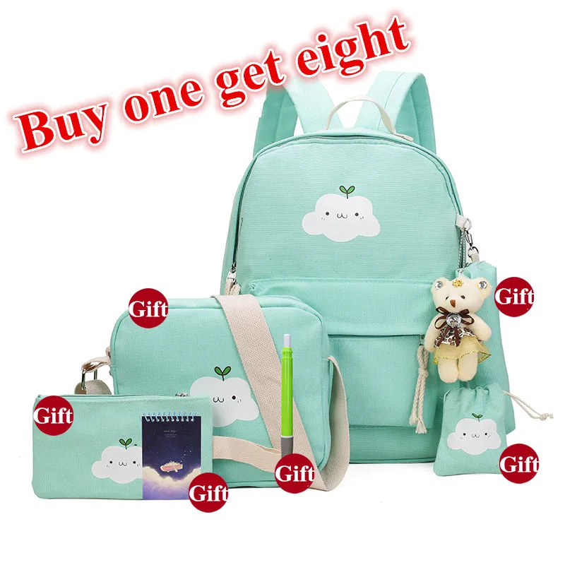 

Buy One Get Eight 2017 School Bags For Teenage Girls Canvas Shoulder Book Bag Cartoon Printing Students Children Cute Backpack