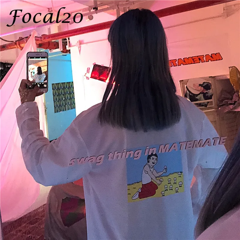 Focal20 уличная характер письмо печати для женщин пуловер с длинным рукавом Толстовка Oversize свободный тренировочный костюм