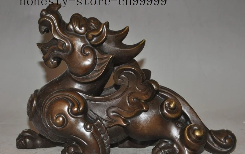 

11" chinese bronze Fengshui Evil spirits Brave troops pixiu beast lucky statue