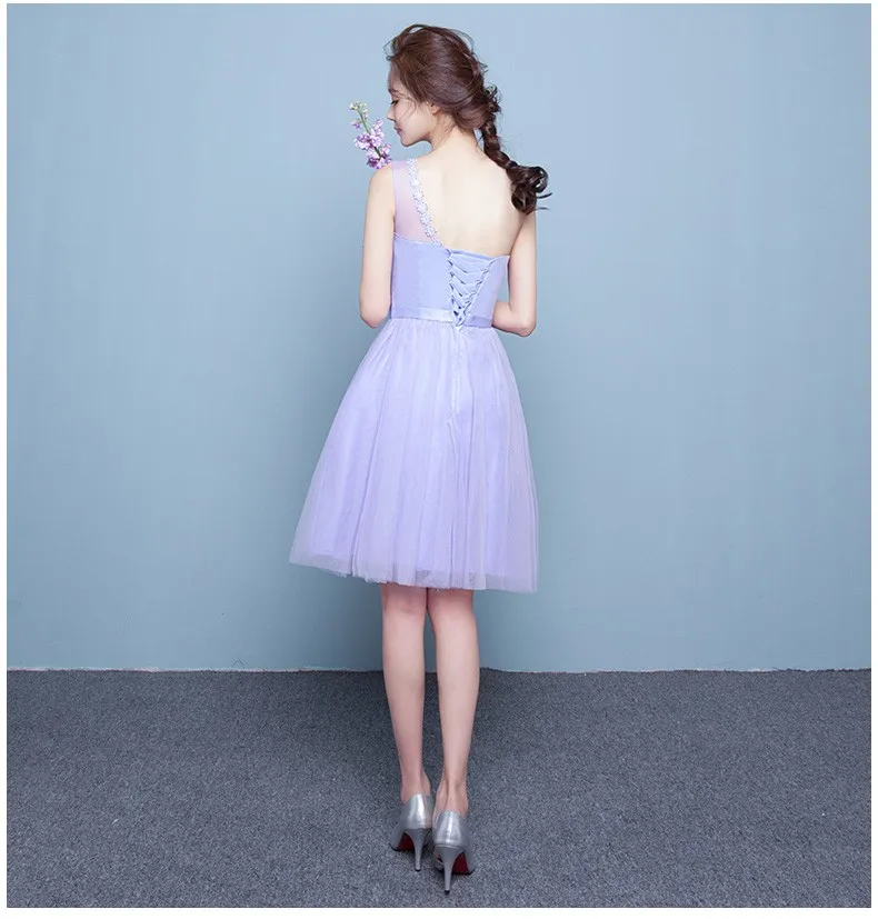 Женщины Лаванда Круглая горловина греческом стиле нарядное платье короткие светло-фиолетовый Бальные платья Стильный Новая мода