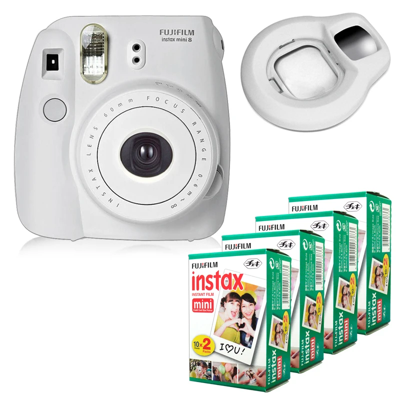 Fujifilm Instax Mini 8 мгновенная камера-белый+ мини белый край мгновенная 80 пленка+ объектив крупным планом-белый