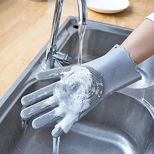 Многоразовый силикон очистки перчатки посудомоечный скребок для мытья блюдо, Кухня, автомобиль, Ванная комната, ПЭТ Уход за волосами и