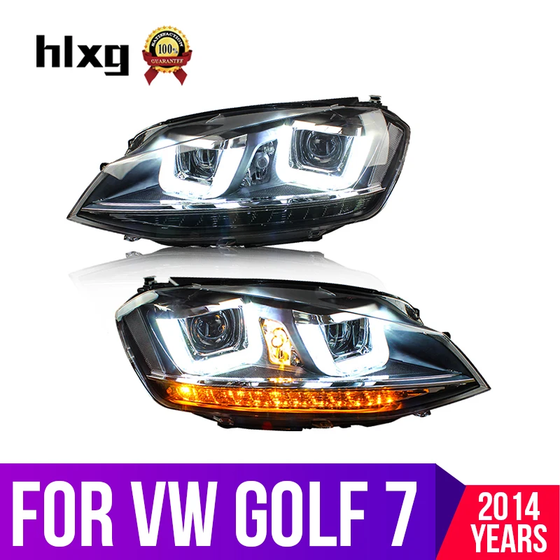 Hlxg чехол для фары Volkswag Golf 7 MK7 2014 светодиодный объектив фар Angel Eye двухлучевая лампа