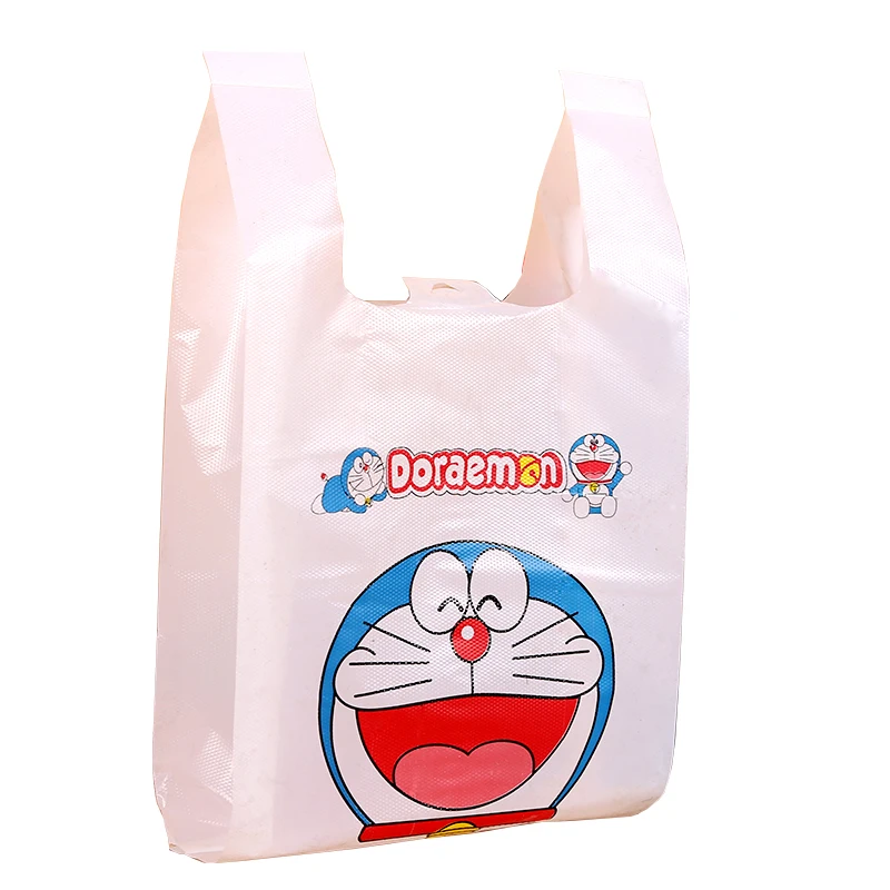 50 шт. качественные пакеты для напитков Doraemon для упаковки в виде жилета, пластиковый пакет для выноса, игрушки, Ланч-бокс, посылка, сумки