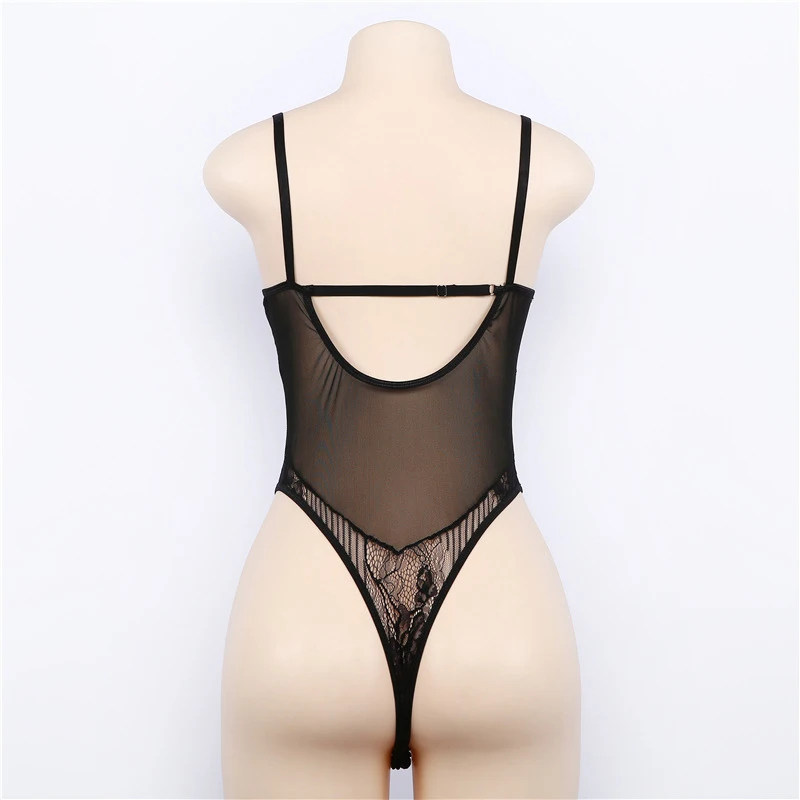 Forefair Summer Lace Sexy Bodysuit Women Black Mesh (1)