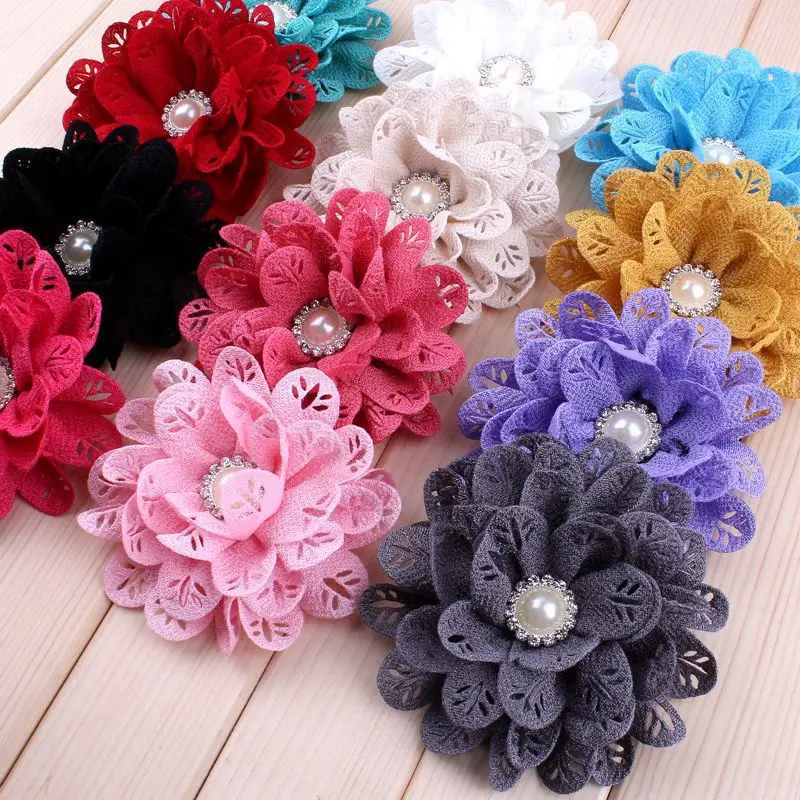 5pcs/lot)3.8 12 Colors New Style Chic Fabric Flowers For Hair Accessories  Hollow Out Leaf Pearl Flowers For Kids Headbands - AliExpress