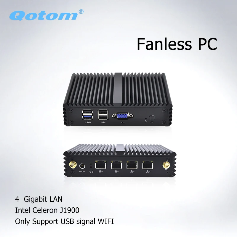 Qotom Pfsense Mini PC Q190G4 x86 4 LAN, Bay trail j1900 Micro PC сервер Linux Ubuntu Промышленный маршрутизатор мини компьютер без вентиляторов