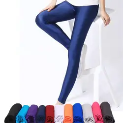 CUHAKCI Для женщин блестящие штаны леггинсы Лидер продаж одноцветные леггинсы флуоресцентный спандекс эластичный повседневные штаны