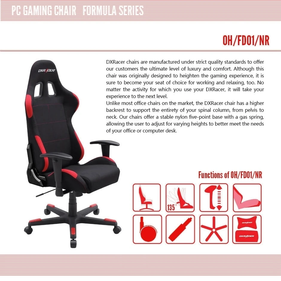 DXRacer OH/FD01/NR High-Back Computer Chair Strong Mesh (Black/Red) (2)